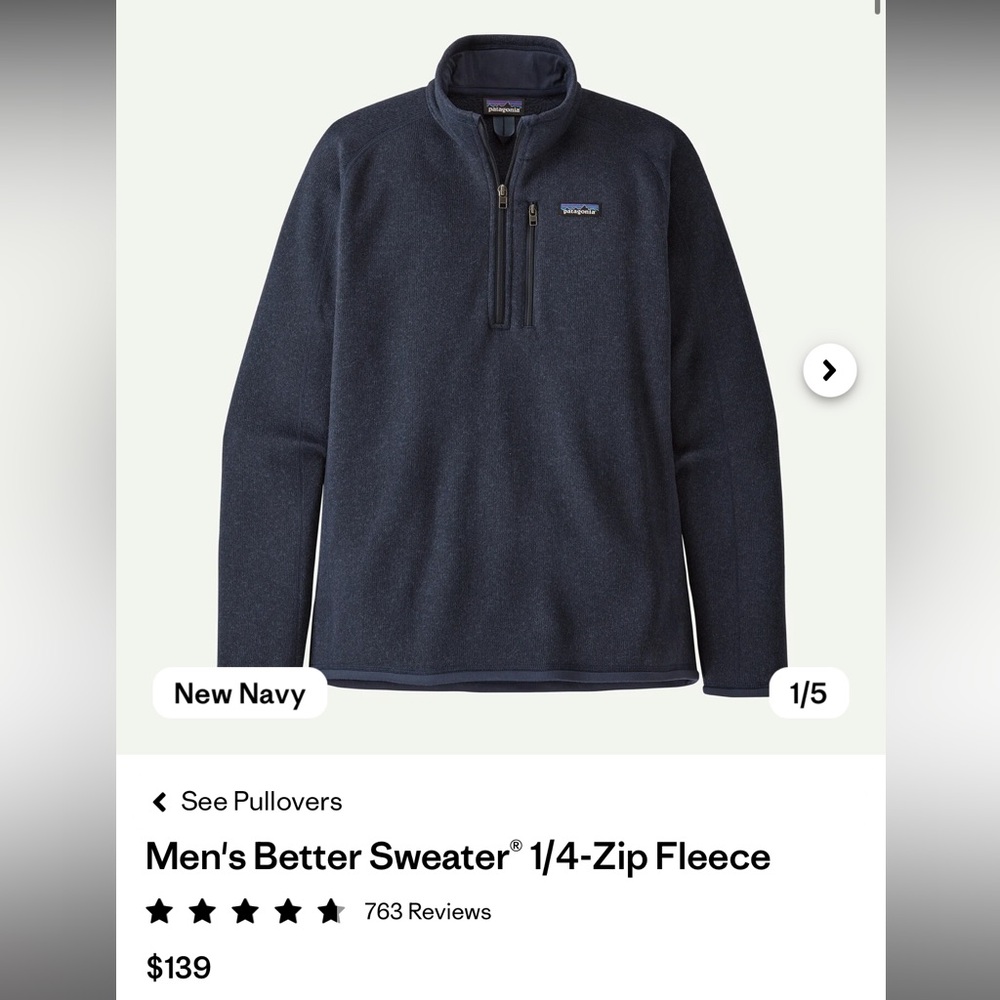 Patagonia Men's Navy Zip-Up Sweater